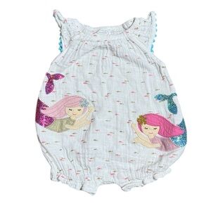 Mud Pie Baby Girl Mermaid Sparkly Romper Size 6-9 months
